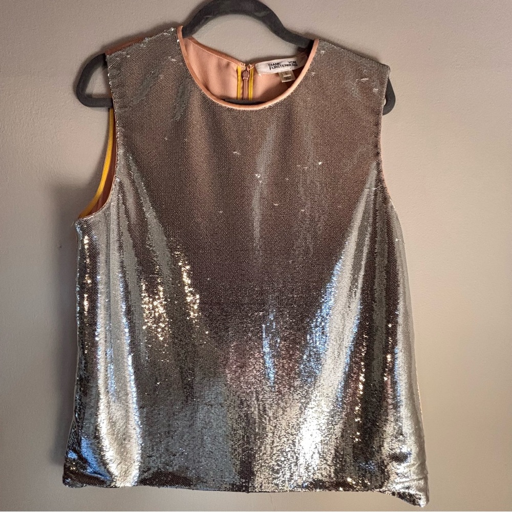 Diane Von Furstenberg Metallic Sequin Sleeveless Shell
